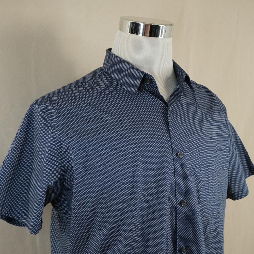 NEW Theory XL Zack S Circle Print Shirt Blue Geometric Short Sleeve Cotton Blend